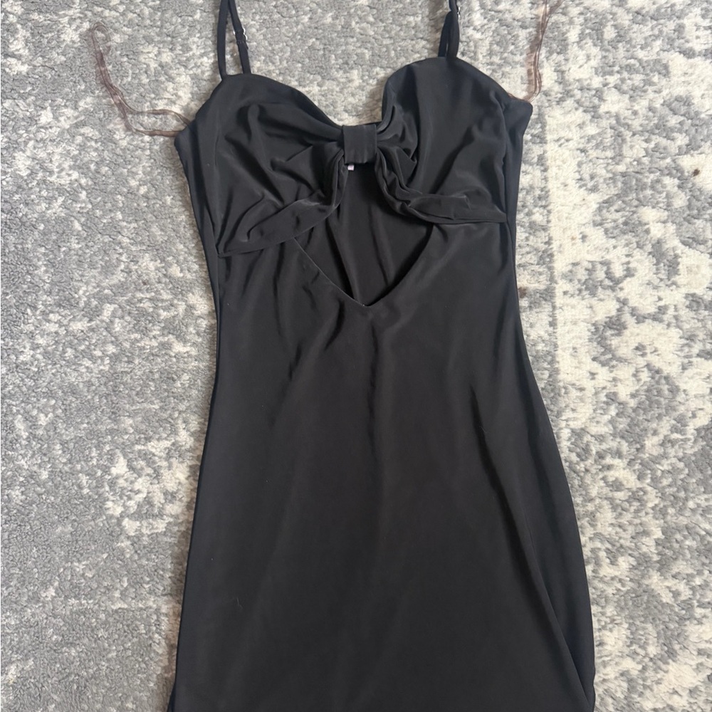Windsor Black Bow-Front Spaghetti Strap Mini Dress